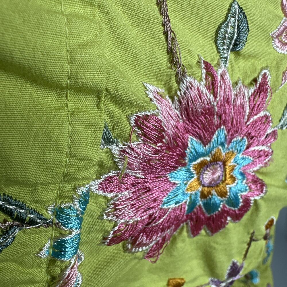 Johnny Was Green Floral Embroidered Button Up Jacket XS Y2K Cottagecore Boho - Picture 8 of 16